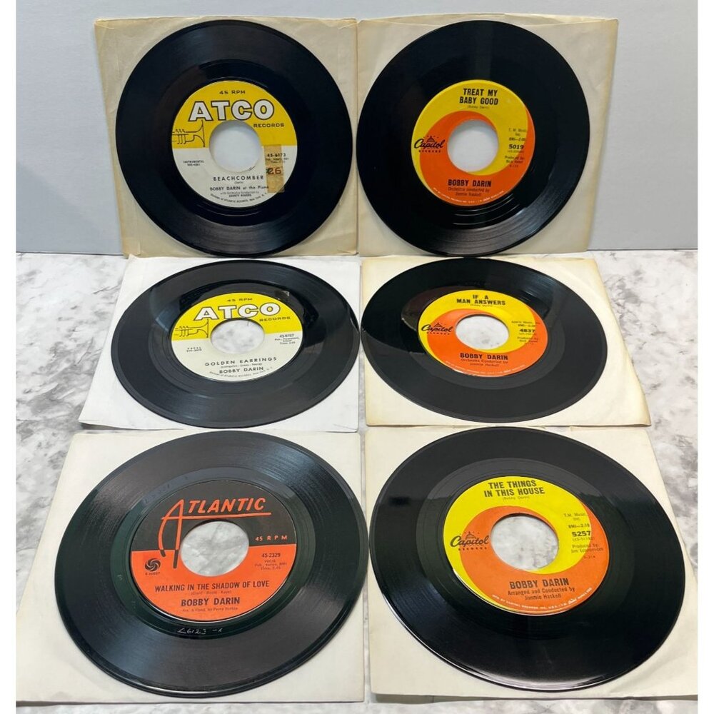 Bobby Darin 45 Pop Record Lot of 6 Beachcomber Golden Earrings Mame Milord